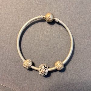 PANDORA BANGLE BRACELET WITH CHARMS